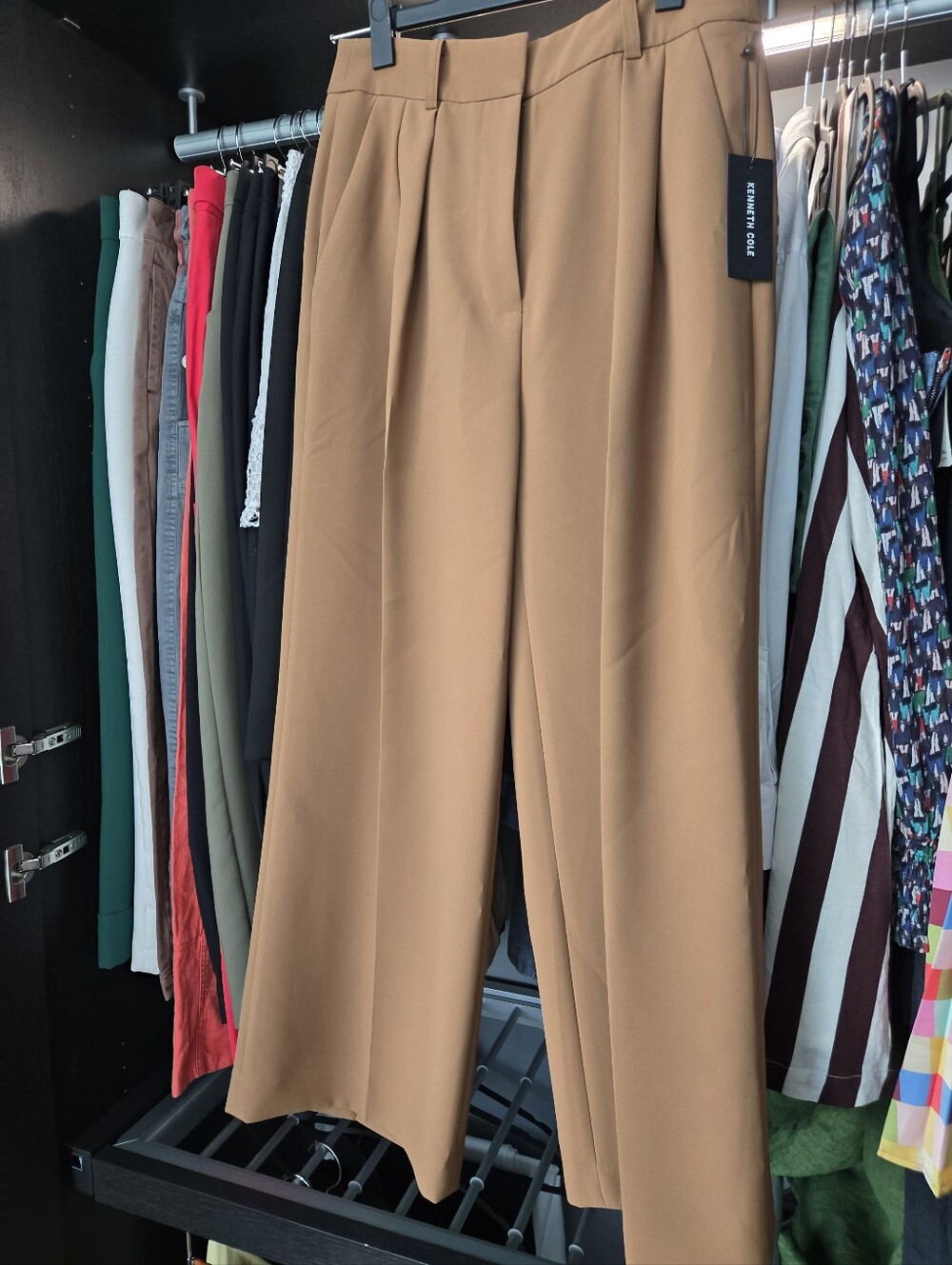 Kenneth Cole Wide-Leg High-Waist Camel Tan Trousers - Picture 3 of 8